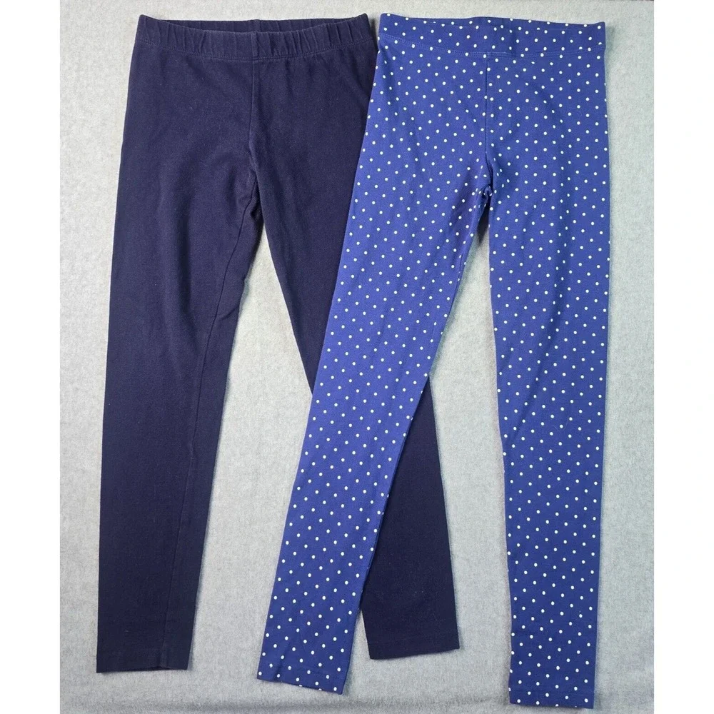 Gymboree‎ Leggings Girls Size 12 L Blue Navy Polka Dot Solid 2 Pack Stretch